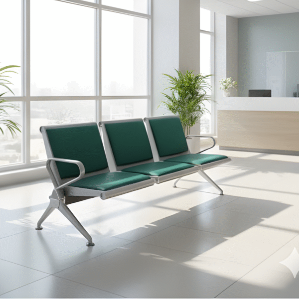 Regular Waiting Area Chair 3-Seater with Green Cushioned Seats