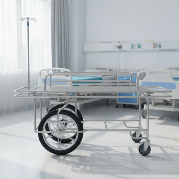 Stretcher on Trolley Regular – Dual Wheel, Side Rails & IV Rod